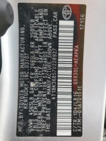 2007 Toyota Avalon Xl VIN: 4T1BK36B57U228927 Lot: 56329304