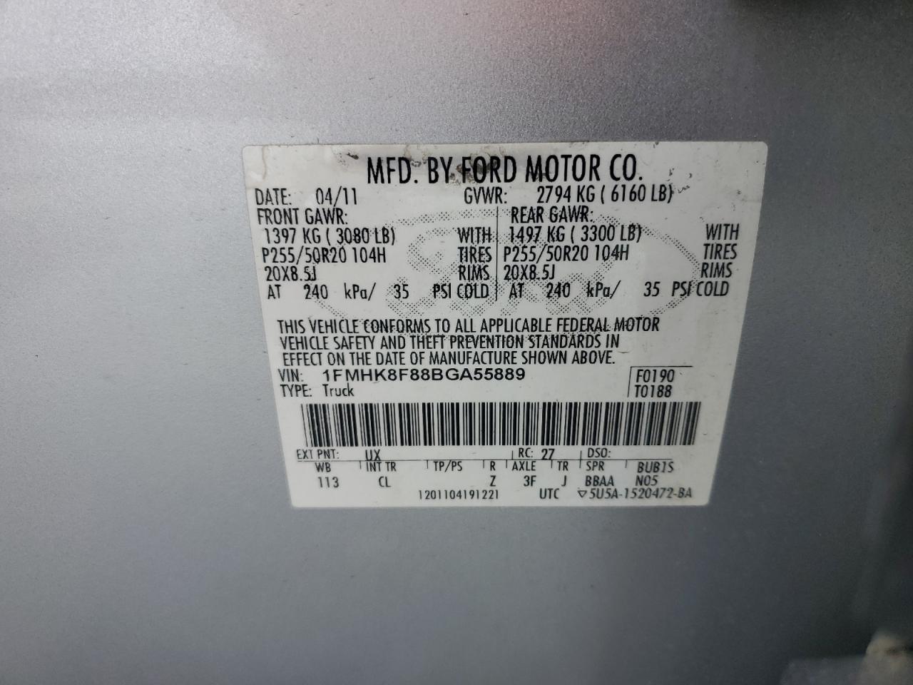 1FMHK8F88BGA55889 2011 Ford Explorer Limited