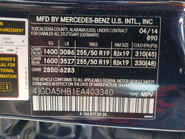 VIN 4JGDA5HB1EA403340 2014 Mercedes-Benz ML-Class, ... no.13