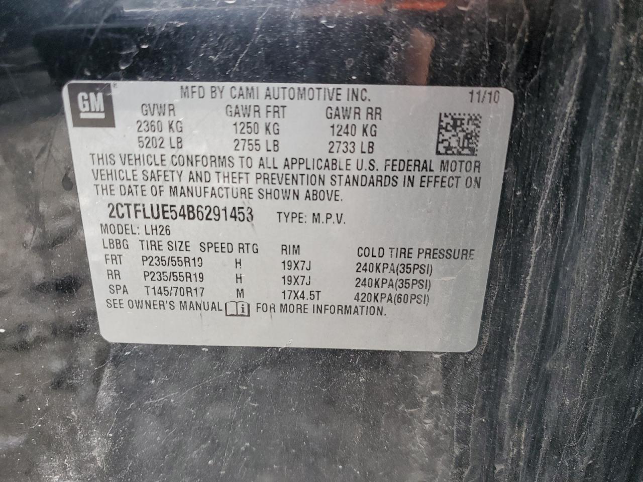 2CTFLUE54B6291453 2011 GMC Terrain Slt