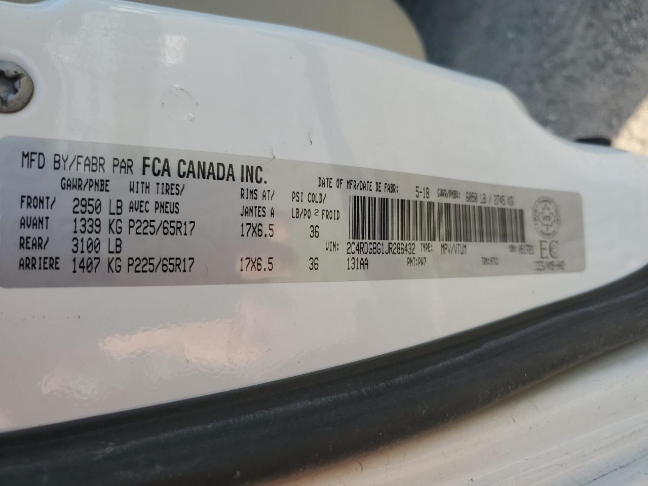 2C4RDGBG1JR286432 2018 Dodge Grand Caravan Se