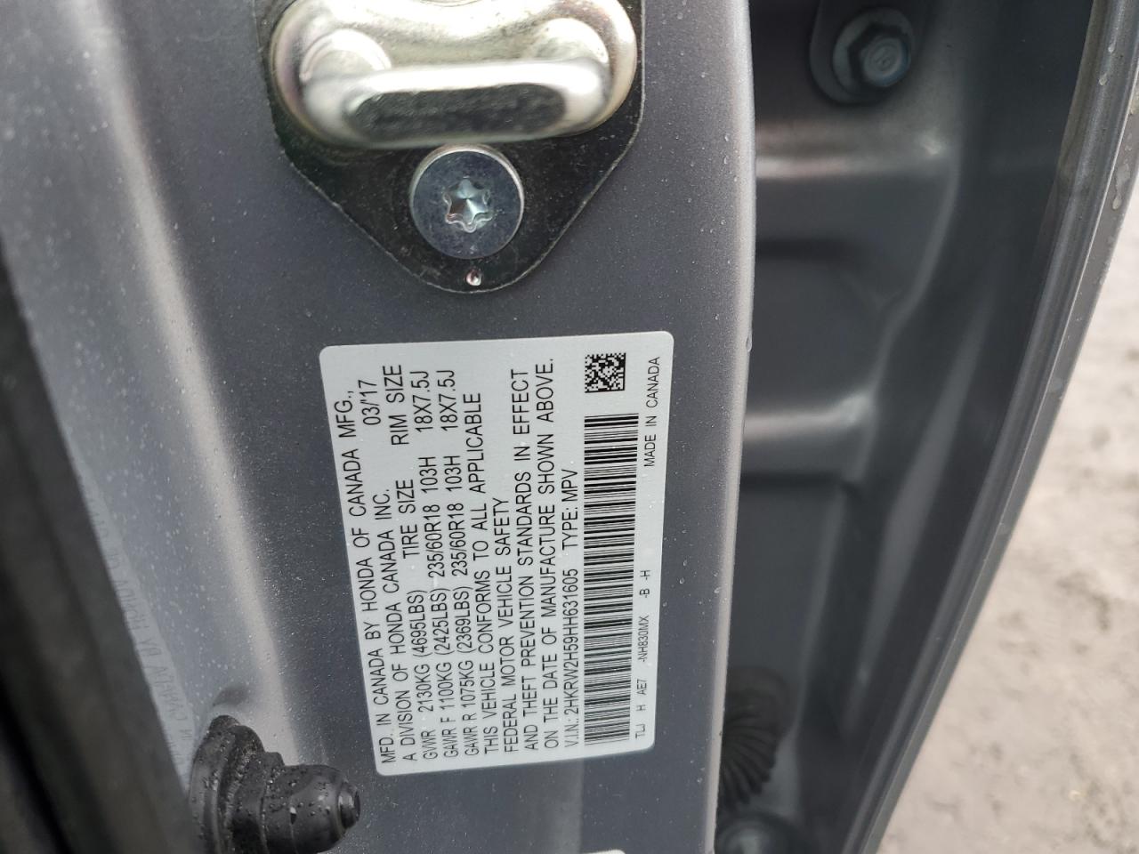 2HKRW2H59HH631605 2017 Honda Cr-V Ex