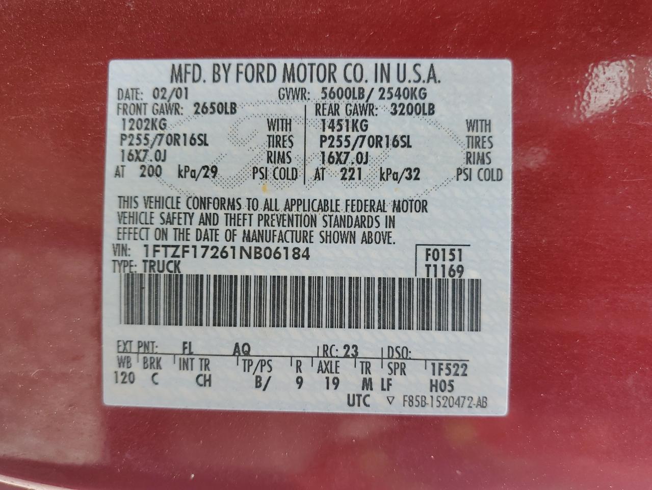 1FTZF17261NB06184 2001 Ford F150