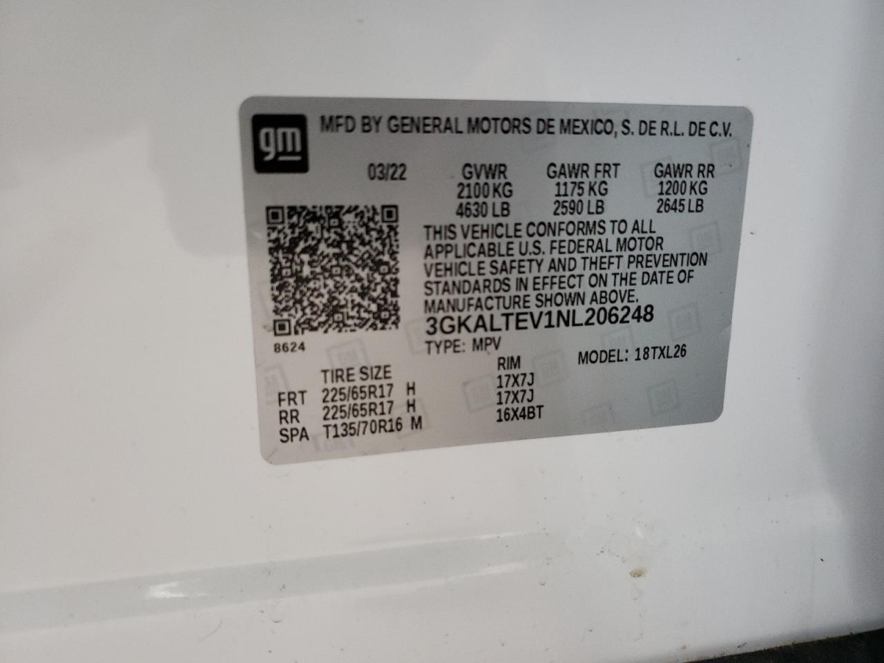 3GKALTEV1NL206248 2022 GMC Terrain Sle