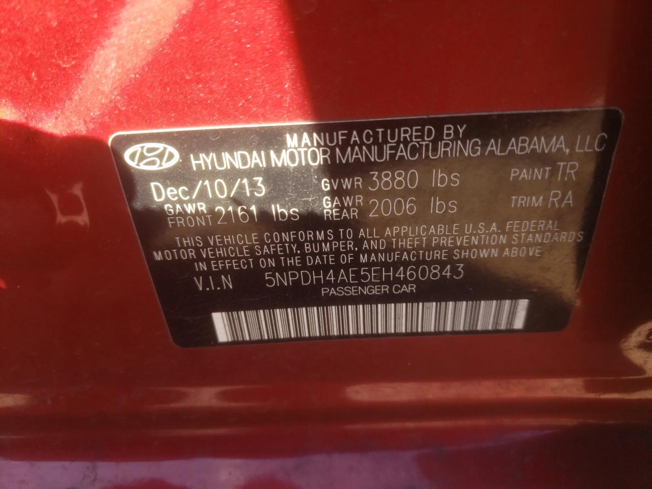 5NPDH4AE5EH460843 2014 Hyundai Elantra Se