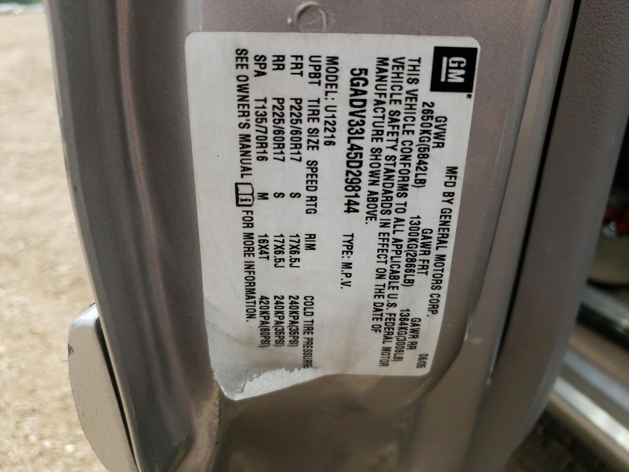 5GADV33L45D298144 2005 Buick Terraza Cxl