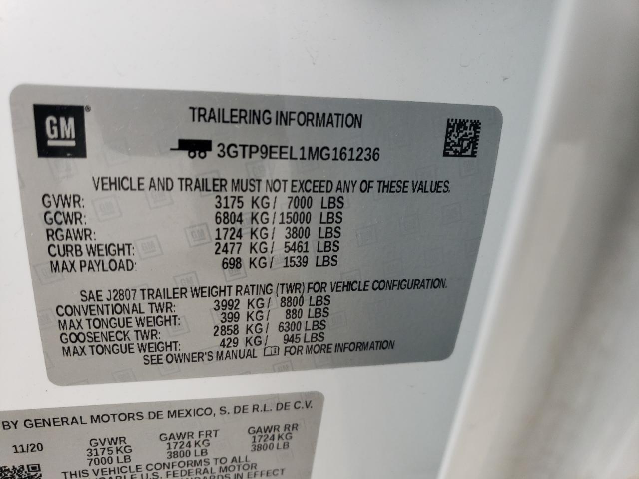 3GTP9EEL1MG161236 2021 GMC Sierra K1500 At4