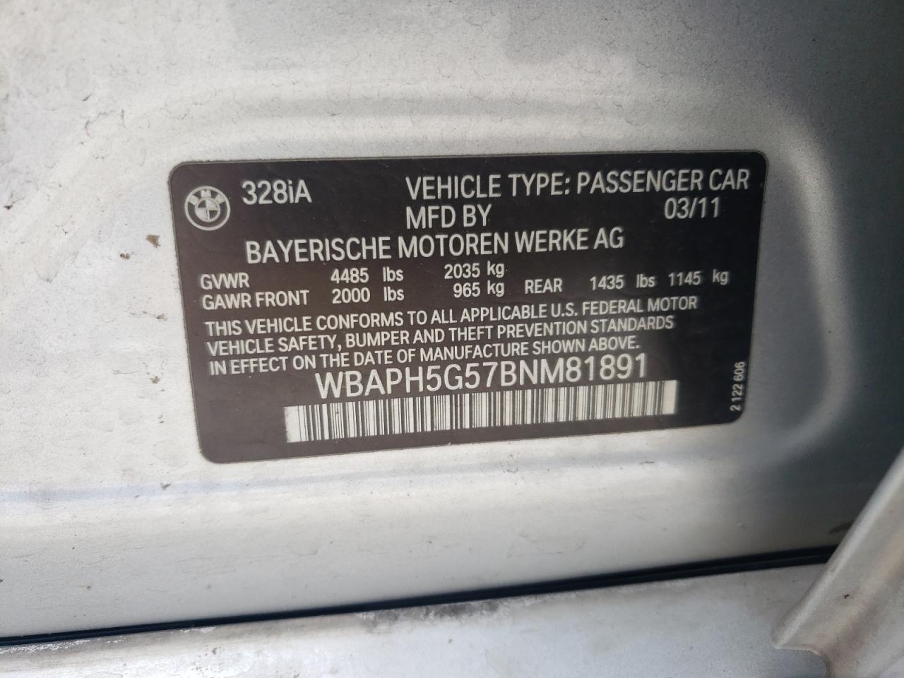 WBAPH5G57BNM81891 2011 BMW 328 I Sulev