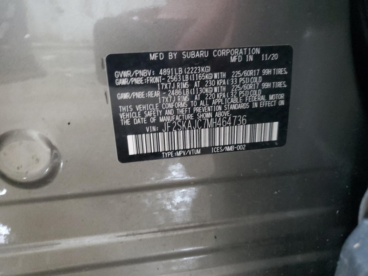 JF2SKAJC7MH464736 2021 Subaru Forester Premium