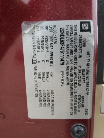 2007 Chevrolet Equinox Lt VIN: 2CNDL63F476111479 Lot: 56164274