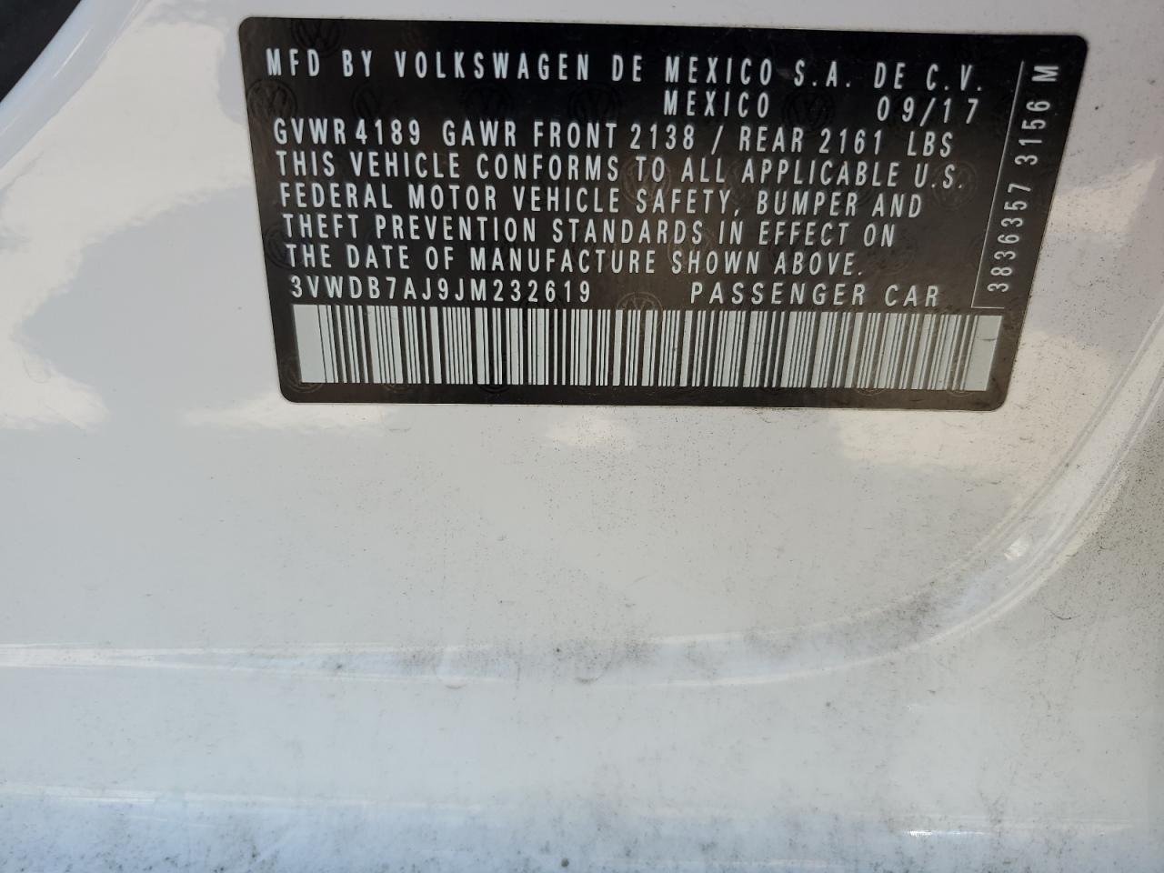 3VWDB7AJ9JM232619 2018 Volkswagen Jetta Se