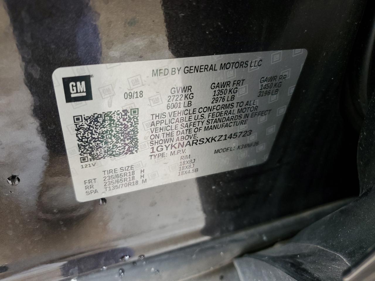 1GYKNARSXKZ145723 2019 Cadillac Xt5