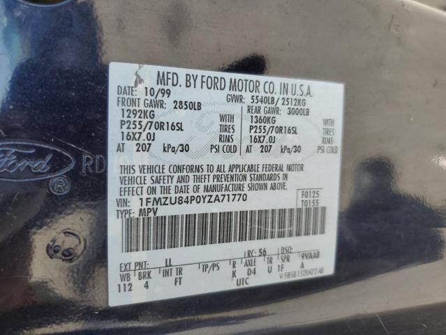 2000 Ford Explorer Eddie Bauer VIN: 1FMZU84P0YZA71770 Lot: 55668614