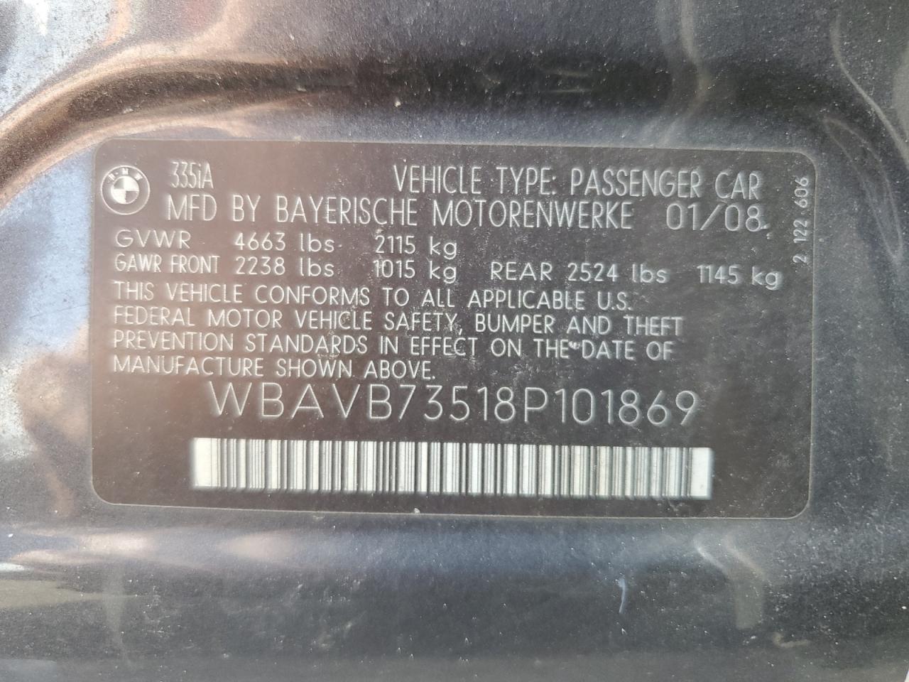 WBAVB73518P101869 2008 BMW 335 I
