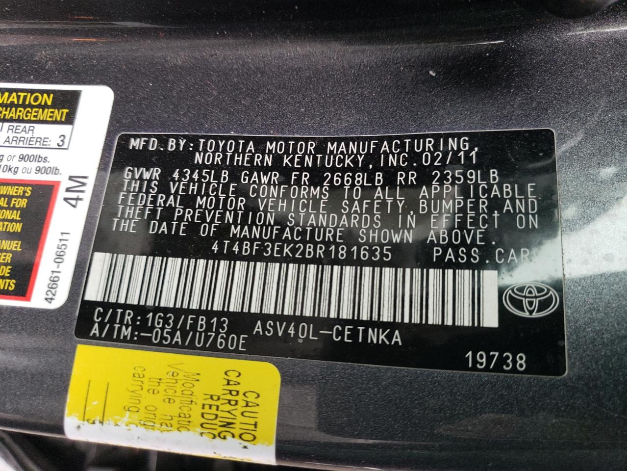 4T4BF3EK2BR181635 2011 Toyota Camry Base