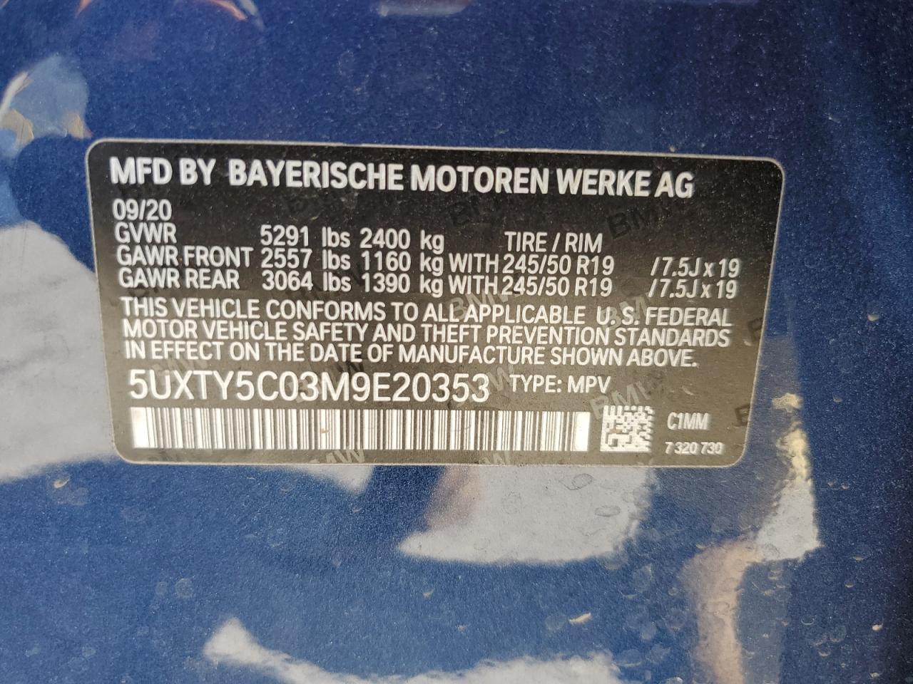 5UXTY5C03M9E20353 2021 BMW X3 xDrive30I