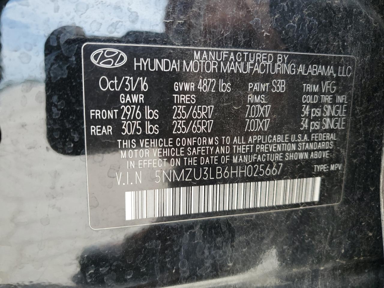 5NMZU3LB6HH025667 2017 Hyundai Santa Fe Sport