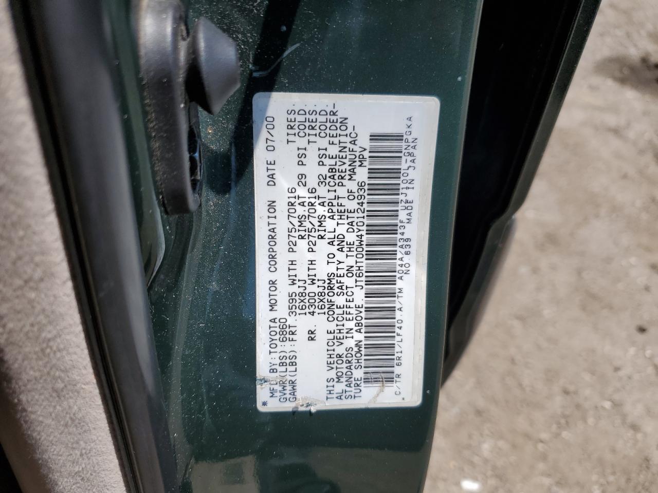 JT6HT00W4Y0124936 2000 Lexus Lx 470