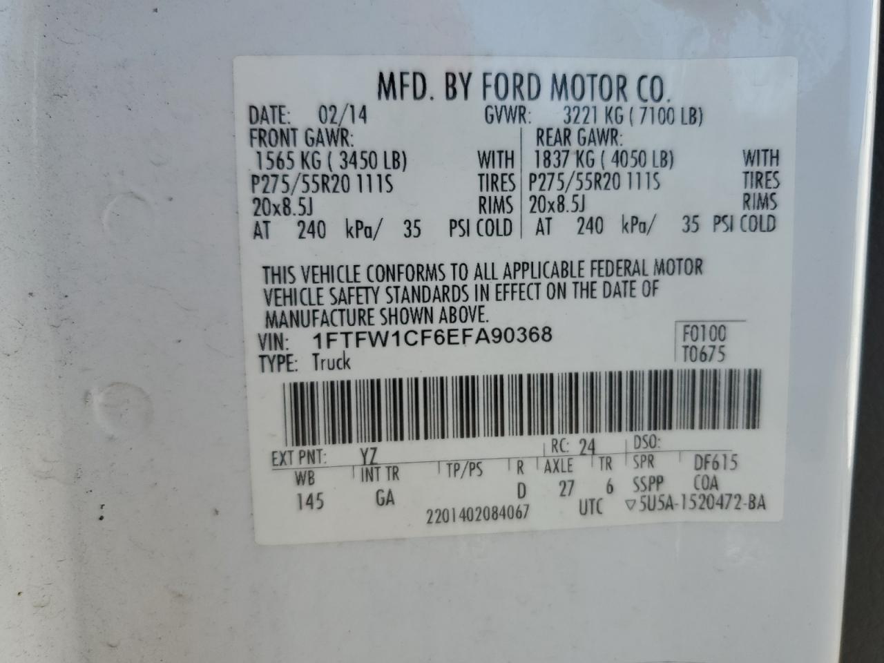 1FTFW1CF6EFA90368 2014 Ford F150 Supercrew