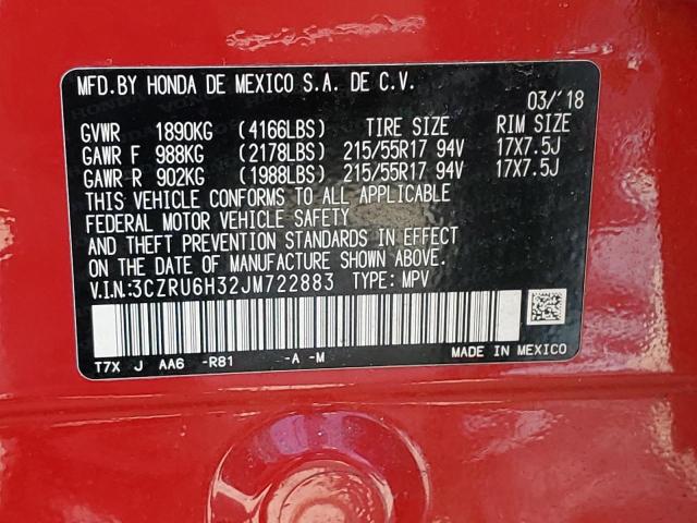 2018 Honda Hr-V Lx VIN: 3CZRU6H32JM722883 Lot: 55212994