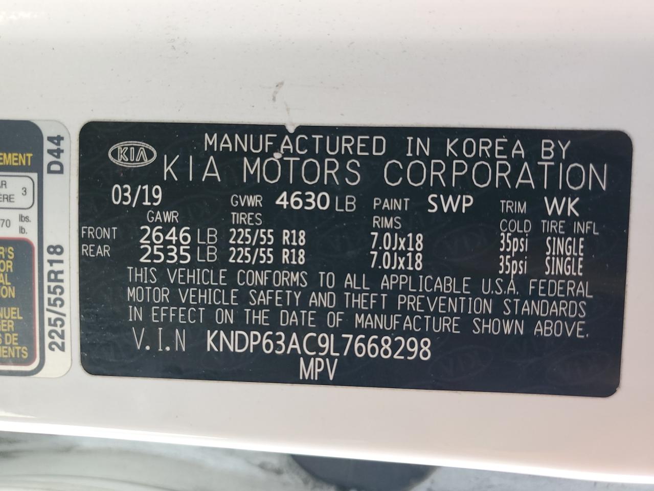 KNDP63AC9L7668298 2020 Kia Sportage S