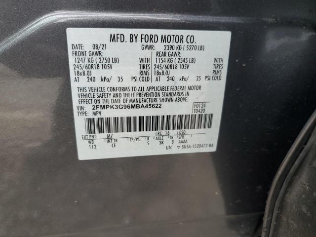 2021 Ford Edge Se VIN: 2FMPK3G96MBA45622 Lot: 51567894