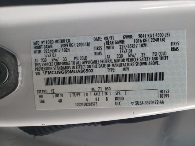 2021 Ford Escape Se VIN: 1FMCU9G69MUA86502 Lot: 55498984