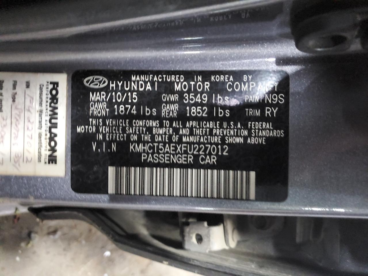 KMHCT5AEXFU227012 2015 Hyundai Accent Gs