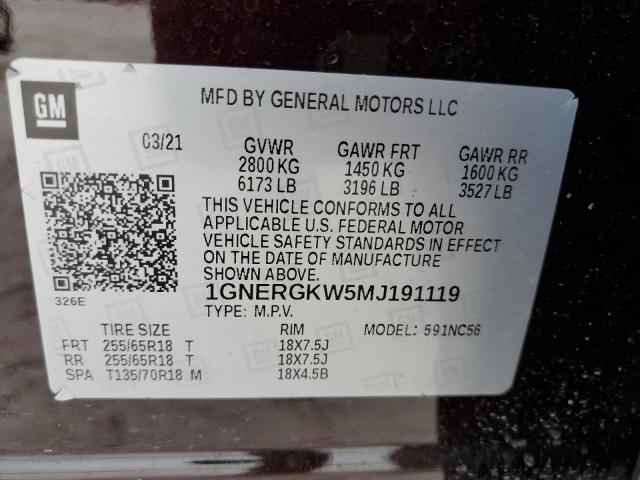 1GNERGKW5MJ191119 Chevrolet Traverse L 13