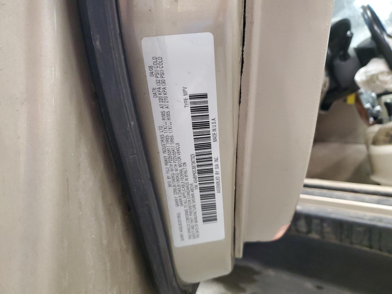 4S4BP62C887367323 2008 Subaru Outback 2.5I Limited