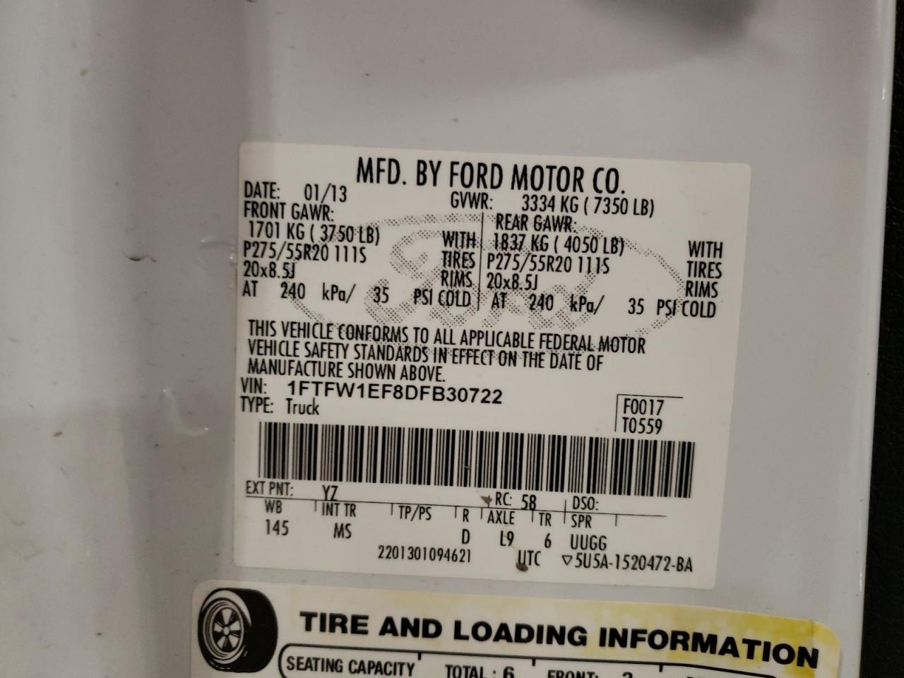 1FTFW1EF8DFB30722 2013 Ford F150 Supercrew