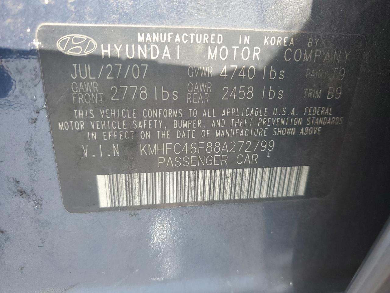 KMHFC46F88A272799 2008 Hyundai Azera Se