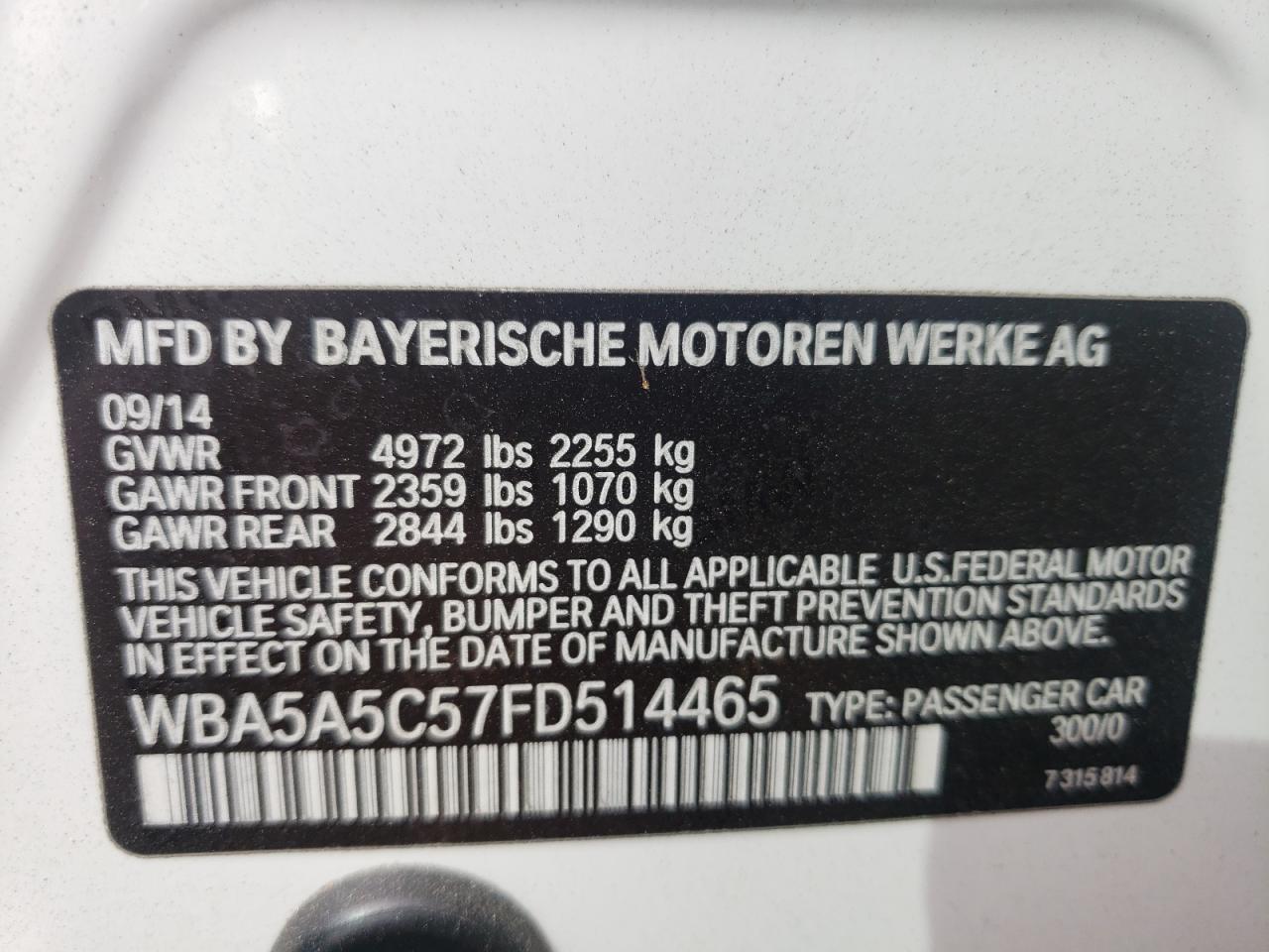 WBA5A5C57FD514465 2015 BMW 528 I