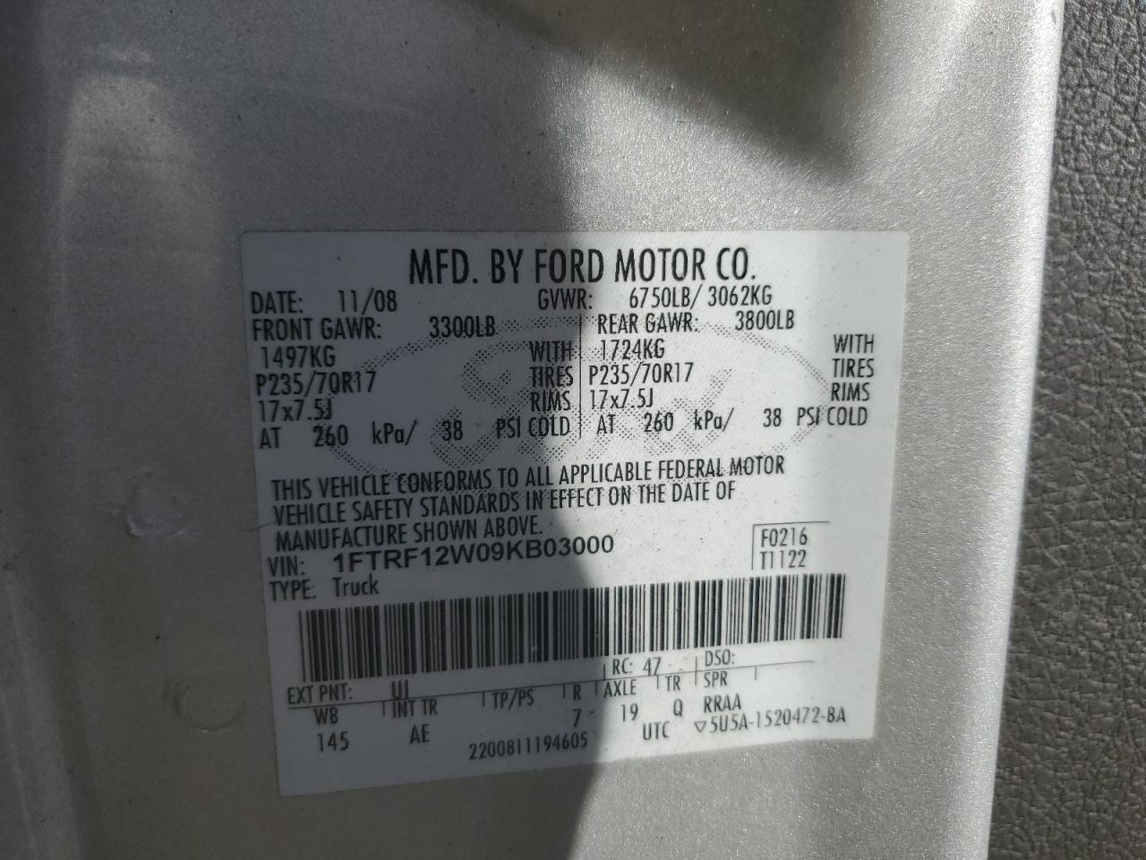 1FTRF12W09KB03000 2009 Ford F150