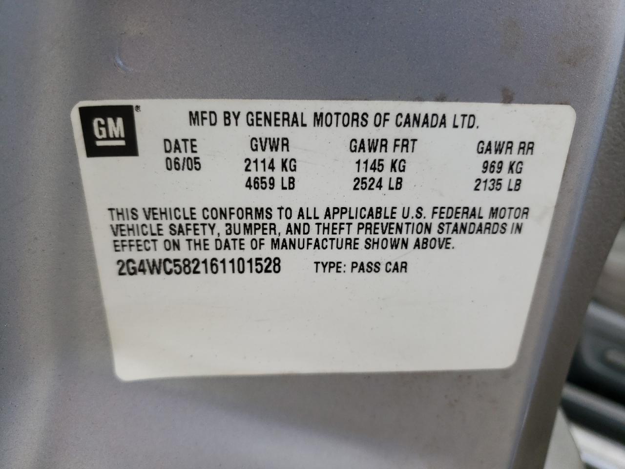 2G4WC582161101528 2006 Buick Lacrosse Cx