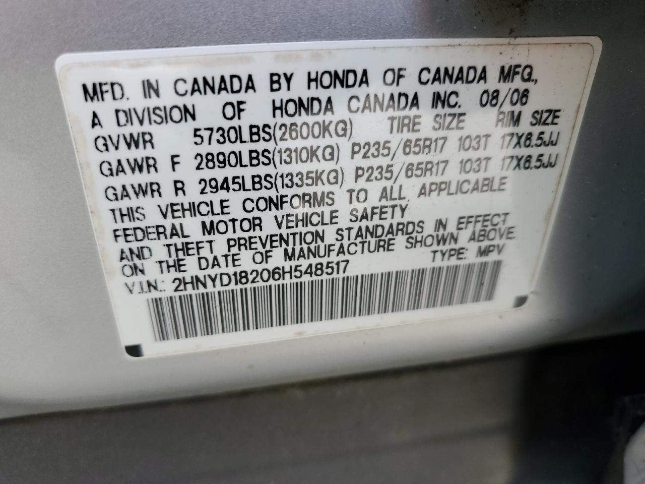 2HNYD18206H548517 2006 Acura Mdx