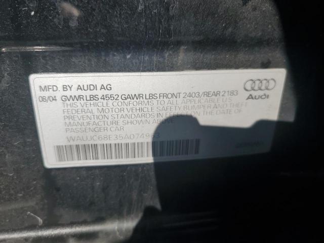 2005 Audi A4 1.8T VIN: WAUJC68E35A074963 Lot: 53270034