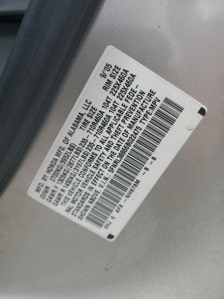 5FNRL38866B022475 2006 Honda Odyssey Touring