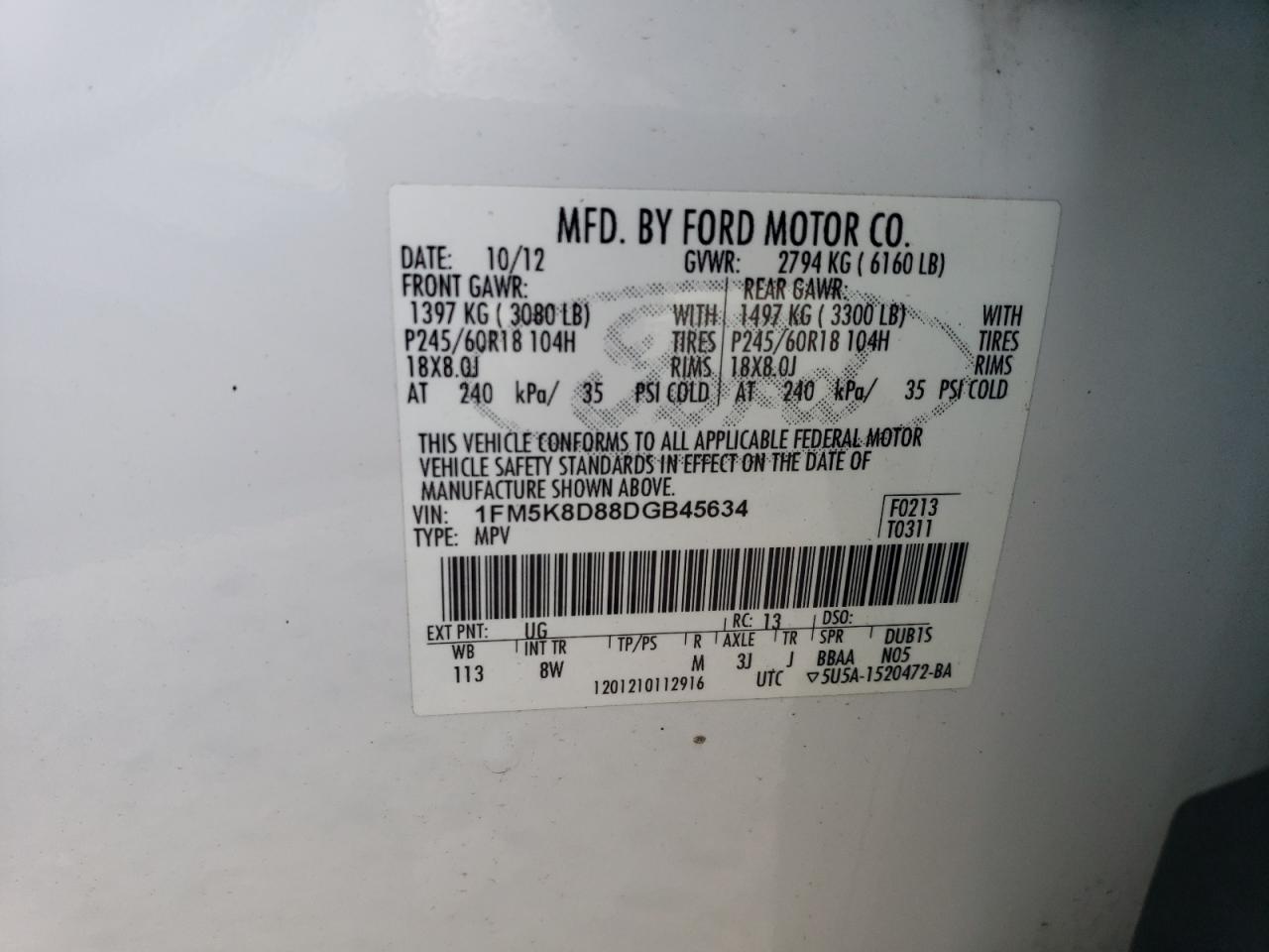 1FM5K8D88DGB45634 2013 Ford Explorer Xlt