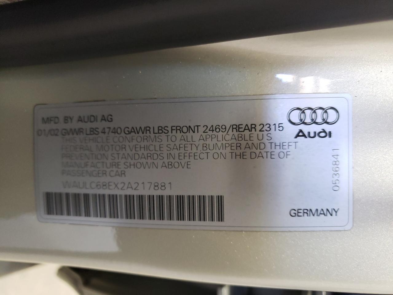 WAULC68EX2A217881 2002 Audi A4 1.8T Quattro