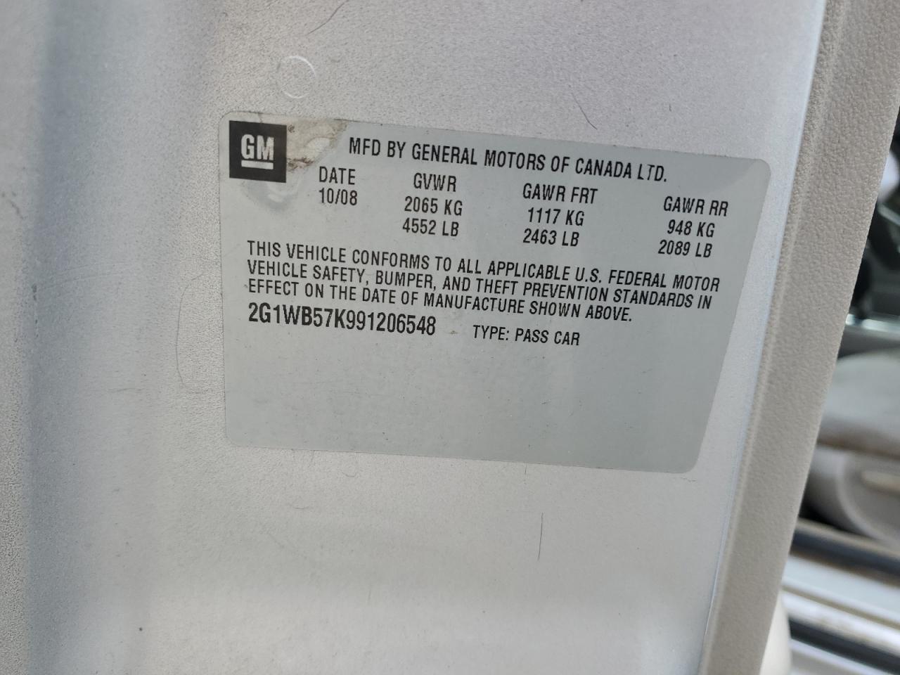 2G1WB57K991206548 2009 Chevrolet Impala Ls