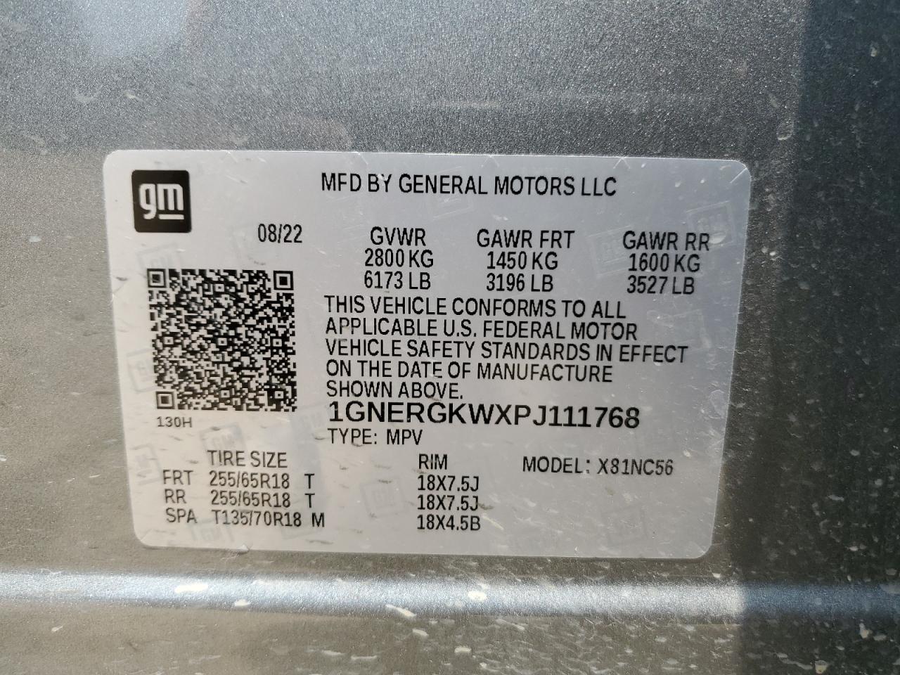 1GNERGKWXPJ111768 2023 Chevrolet Traverse Lt