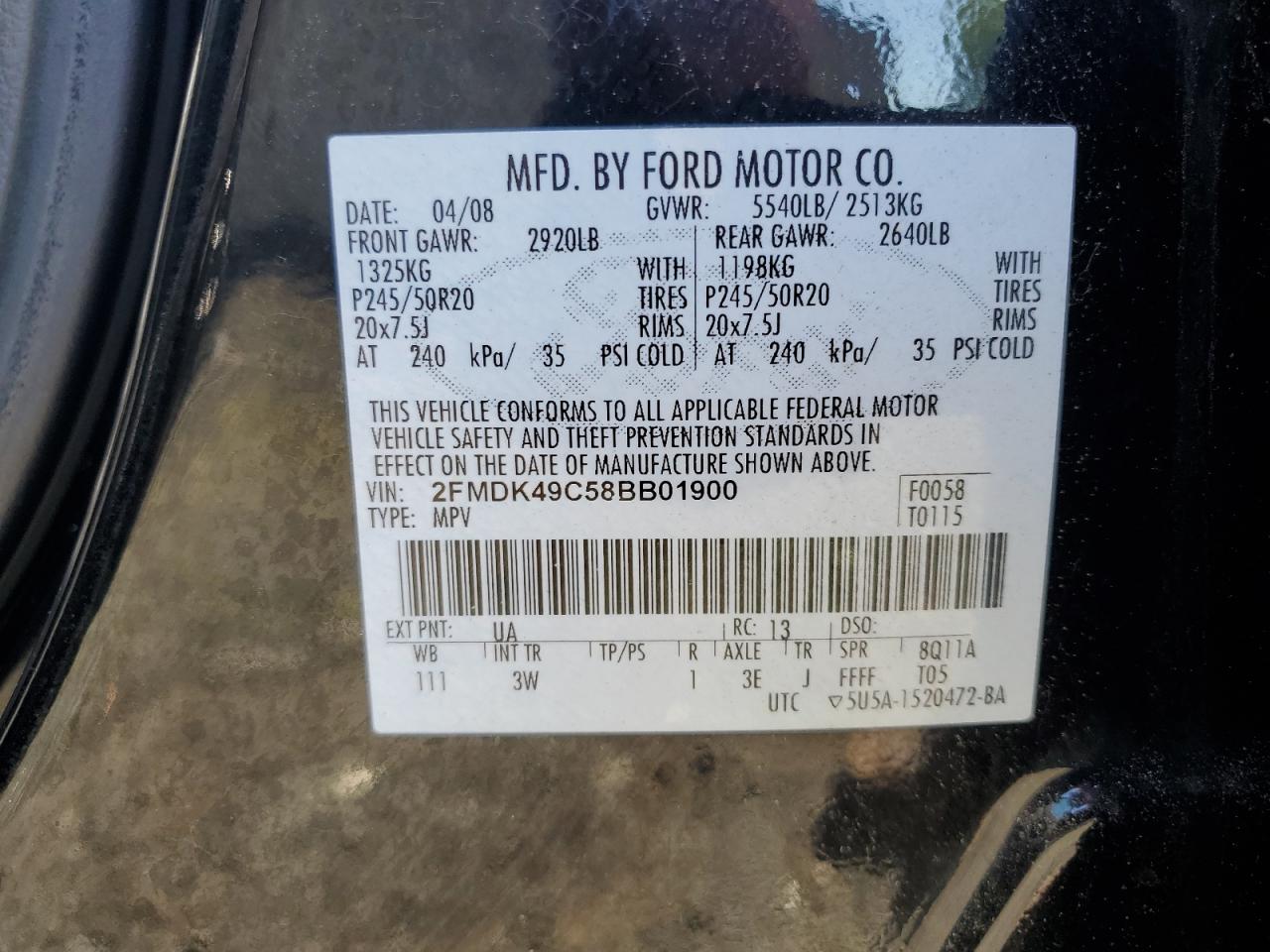 2FMDK49C58BB01900 2008 Ford Edge Limited