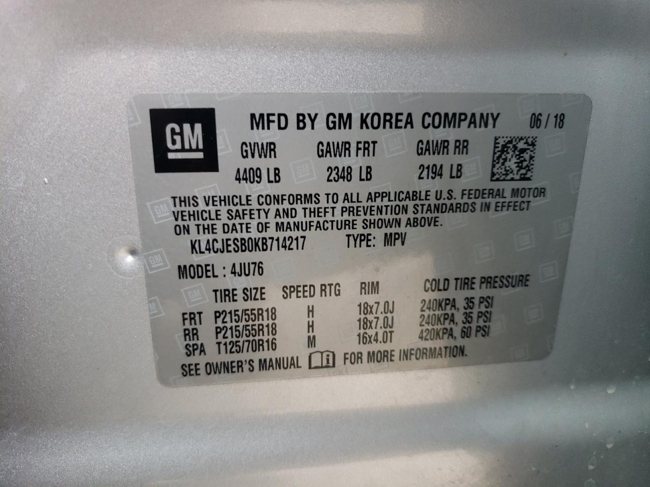 KL4CJESB0KB714217 2019 Buick Encore Preferred