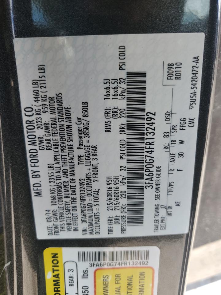 3FA6P0G74FR132492 2015 Ford Fusion S