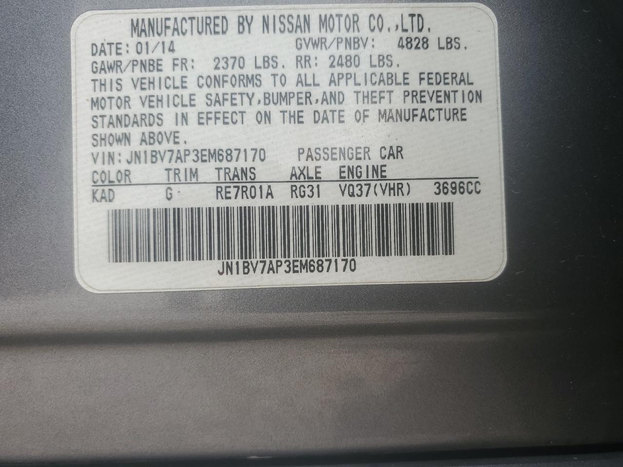 JN1BV7AP3EM687170 2014 Infiniti Q50 Base