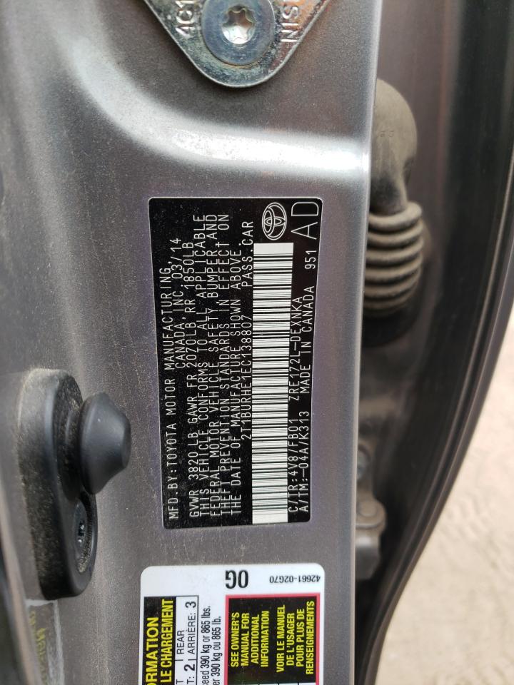 2T1BURHE1EC138807 2014 Toyota Corolla L