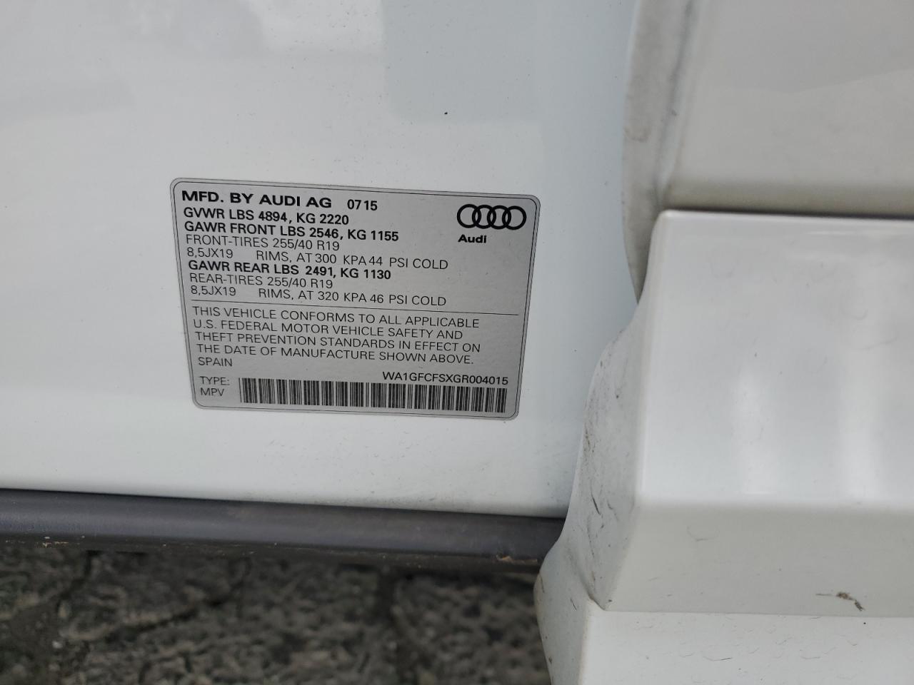 WA1GFCFSXGR004015 2016 Audi Q3 Prestige