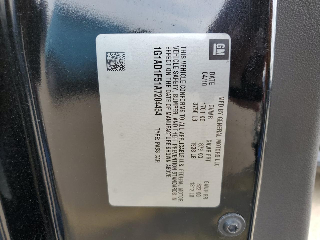 1G1AD1F51A7204454 2010 Chevrolet Cobalt 1Lt