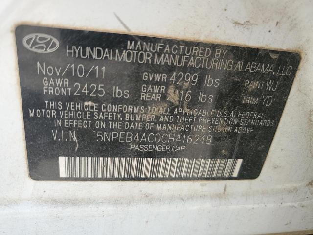 2012 Hyundai Sonata Gls VIN: 5NPEB4AC0CH416248 Lot: 55005644